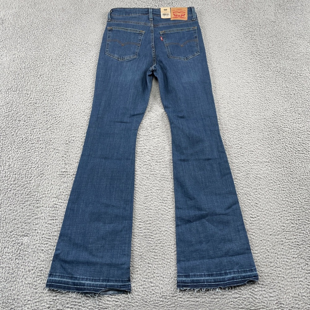Levi's 726 Jeans Womens 29 Blue Flare High Rise Stellar Stretch Raw Hem Denim - Picture 2 of 12